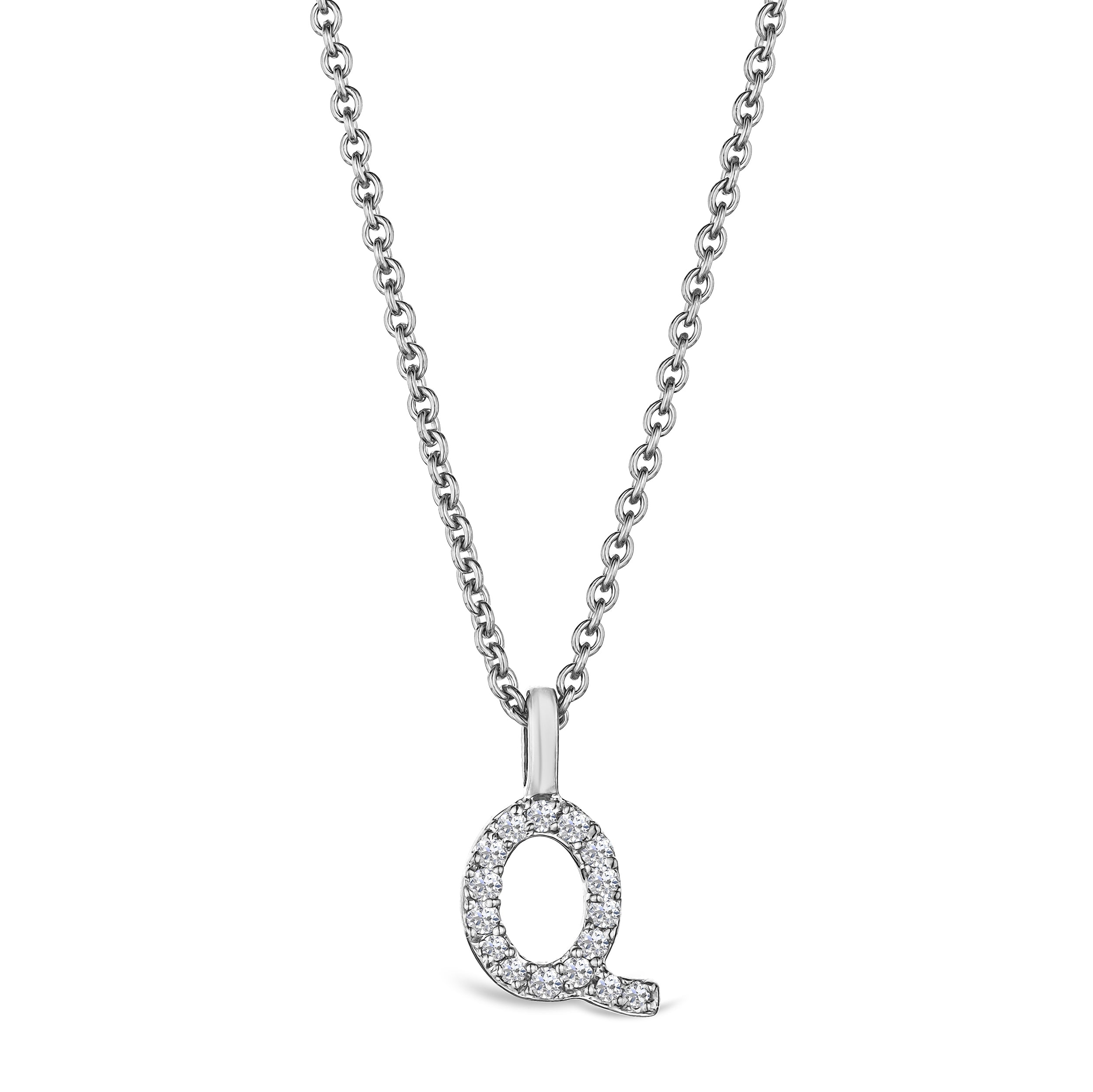 Love Letter Initial Q Lab Diamond Necklace set in 9K White Gold